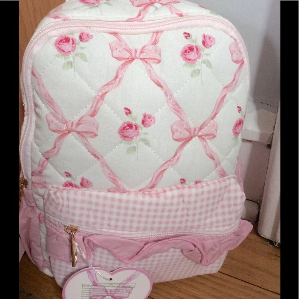 Pink bow floral mini backpack